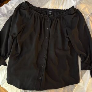 Black Ruched Buttoned Blouse